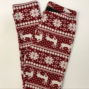 Winter themed leggings red and white fleece lined